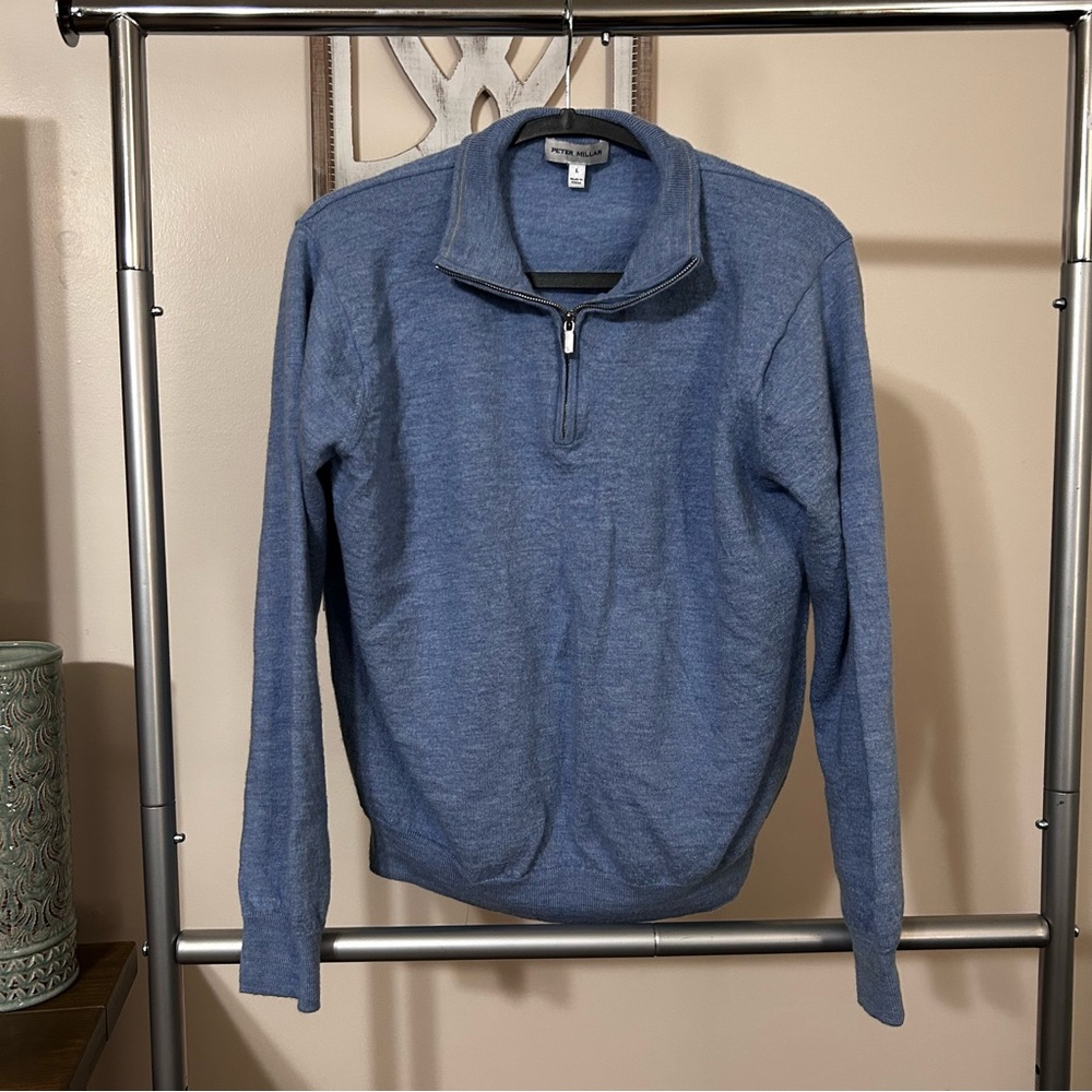 Peter‎ Millar Men's Quarter-Zip Sweater Merino Wool Large Medium Light Blue